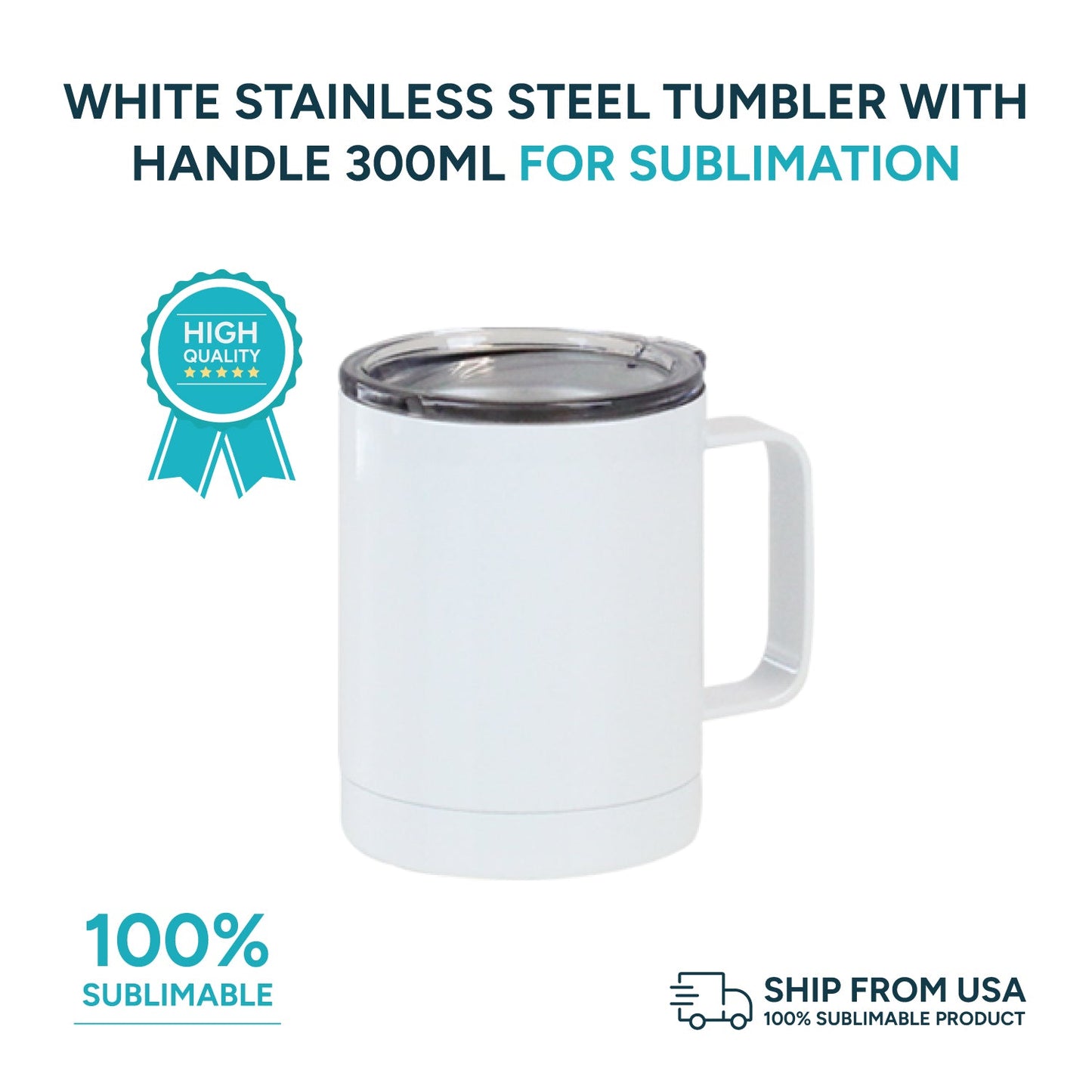 White stainless steel tumbler with handle 300ml for sublimation